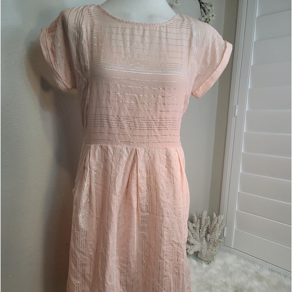 NWT PEYTON & PARKER Pink Silver Stripe English Country Garden Midi Dress Sz: S - Picture 15 of 16